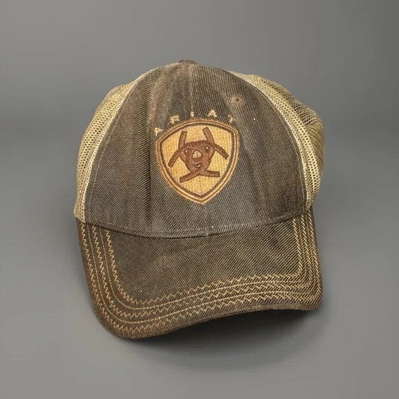 Ariat Brown Oilskin Structured Cap Adjustable Mesh Baseball Trucker Hat OSFM - Picture 1 of 5